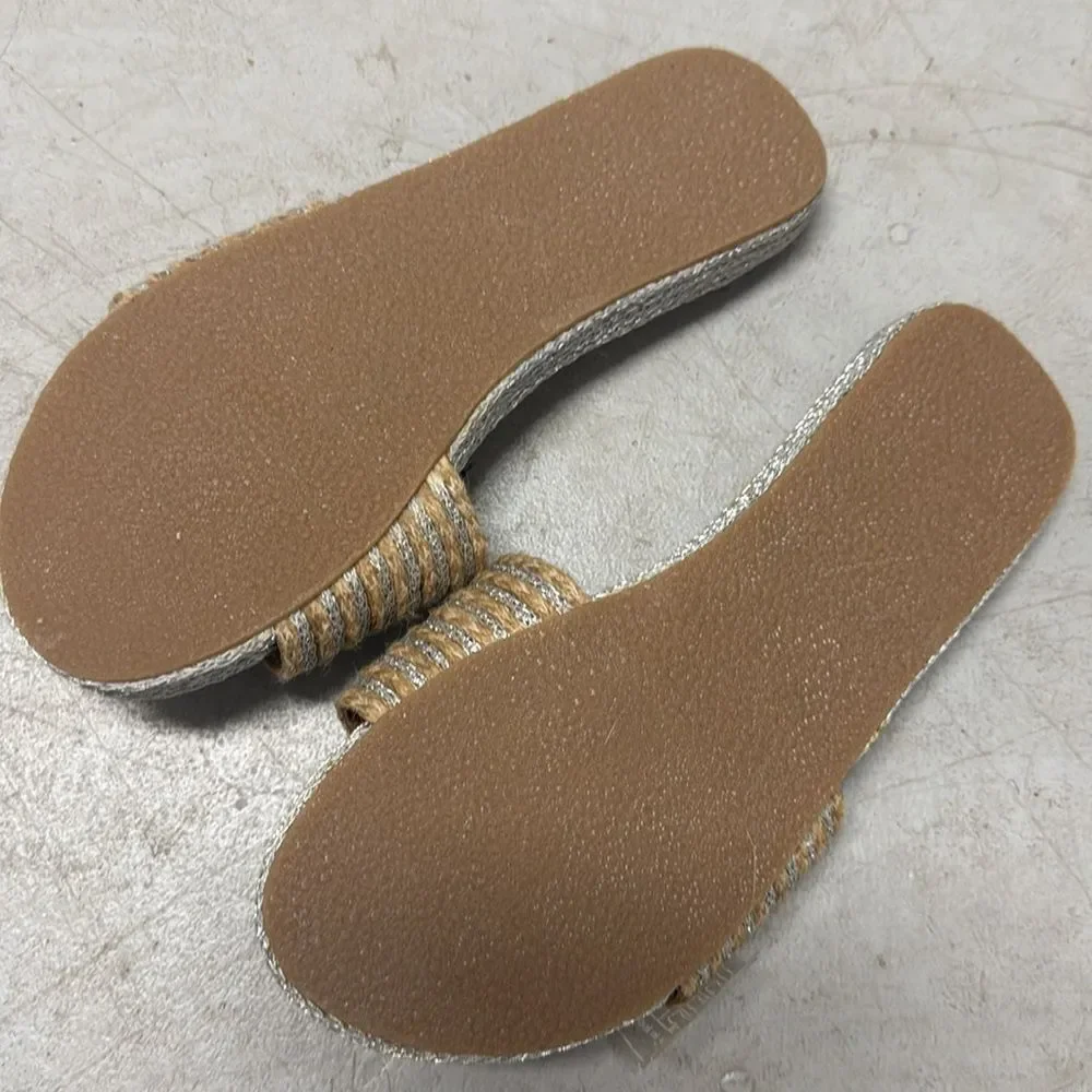Brand New Flats - Silver Embroidered Tan Rattan Flats - Brand New - Size 8